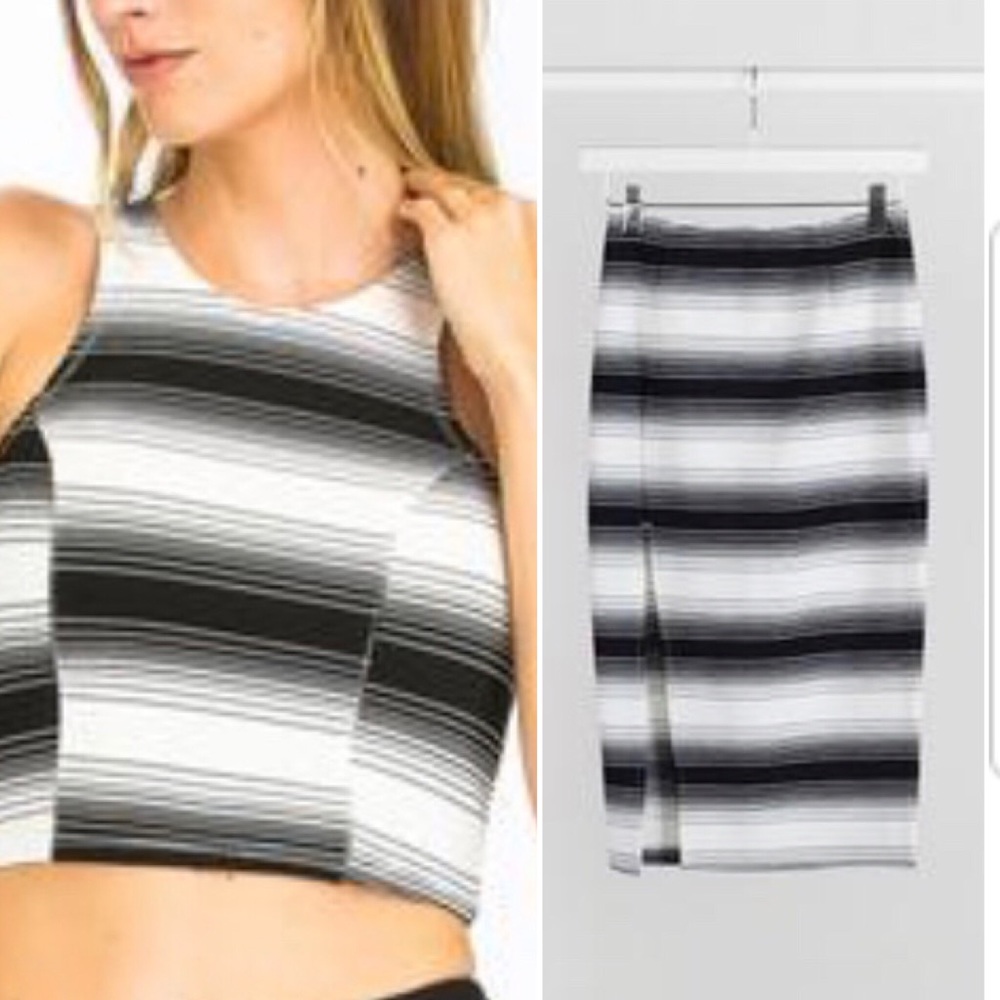 Black & White Midriff and Slit Skirt Outfit.